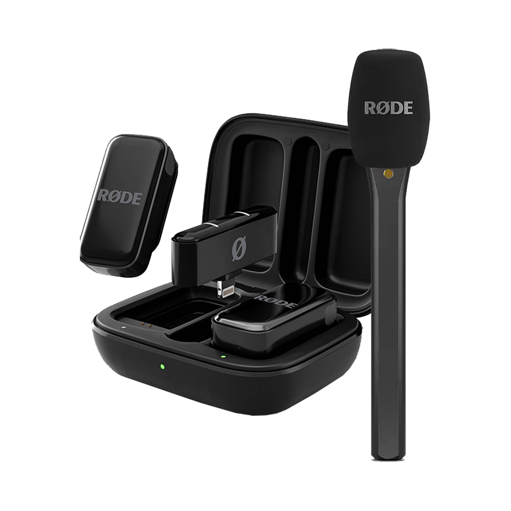 Rode Wireless Micro 2-Person Ultracompact Wireless Microphone System with Lightning Connector (2.4 GHz, Black) with FREE Rode Interview Micro Handheld Mic Adapter for Wireless Clip-On Transmitter (Valued at R700)