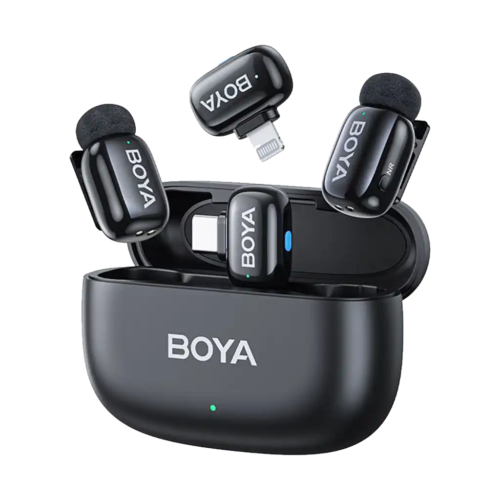 Boya mini 2-Person Tiny Wireless Microphone System with Lightning and USB-C Connectors for Mobile Devices (2.4 GHz, Black)