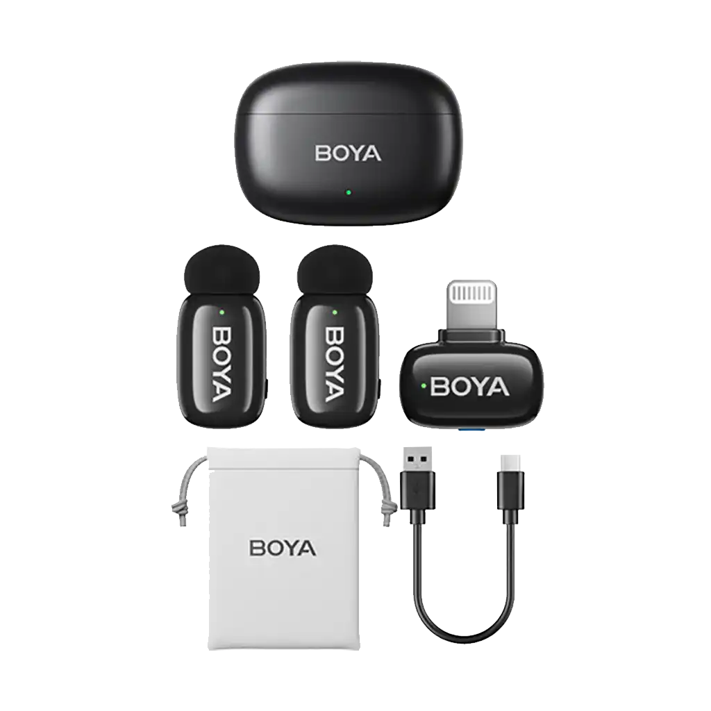 Boya mini 2-Person Tiny Wireless Microphone System with Lightning Connector for iOS Devices (2.4 GHz, Black)