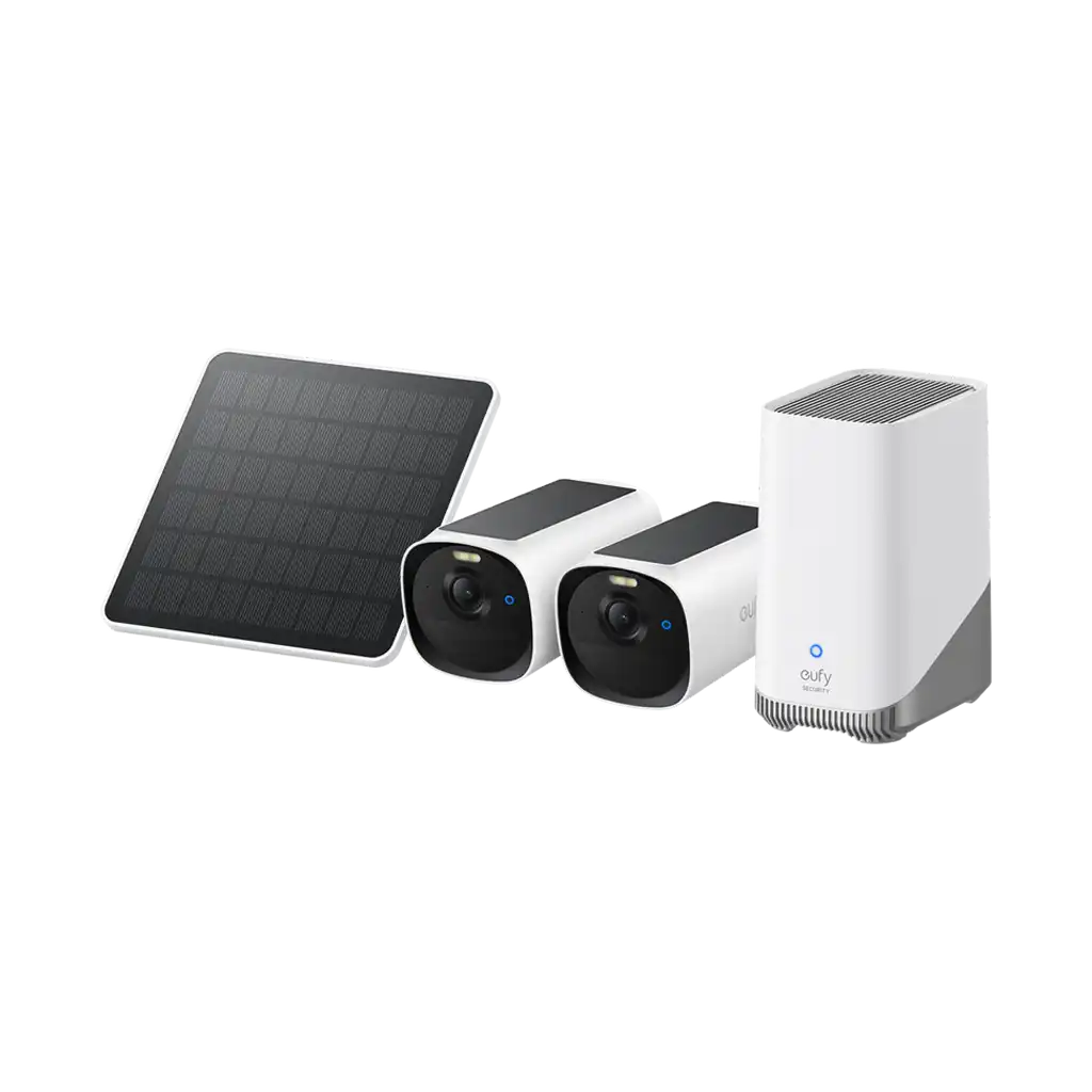 Eufy Security E40 2K Solar-Powered Battery 2 Camera Kit with Homebase 3 and Solar Panel and FREE Eufy C30 2K Video Doorbell