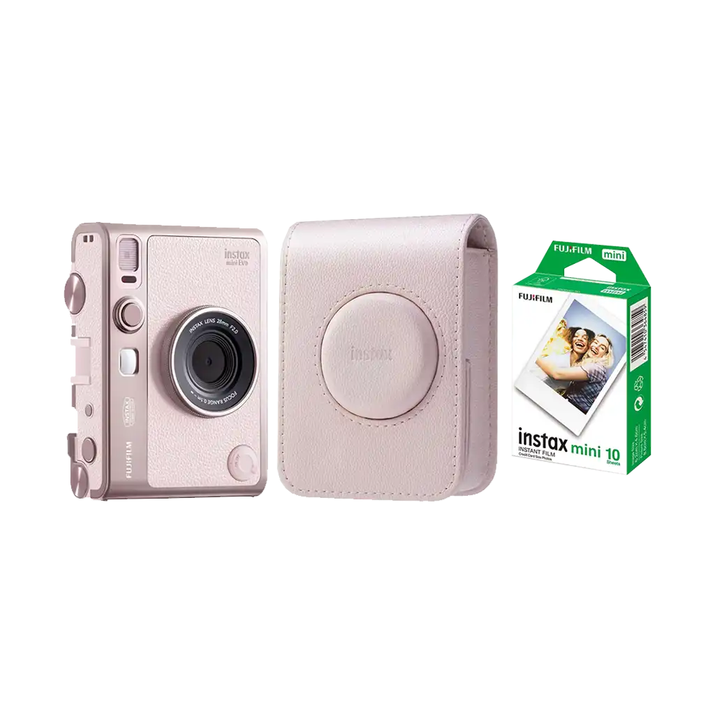 Fujifilm Instax Mini Evo Hybrid Instant Camera with 1 Fujifilm Instax Mini Instant Film and Instax Evo Case (Gentle Rose)