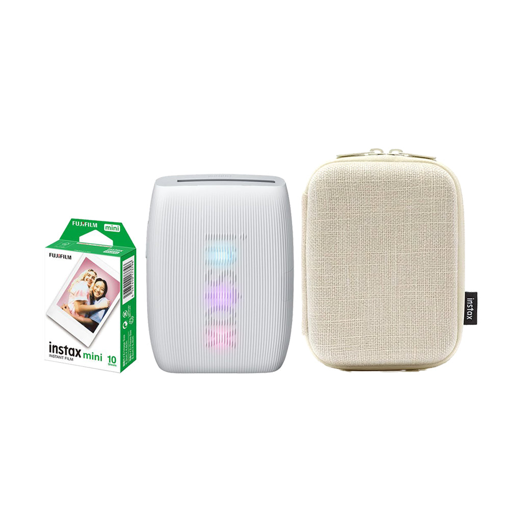 Fujifilm Instax Mini Link 3 Smartphone Printer with Case and Fujifilm Instax Mini Instant Film - Plain White (Clay White)