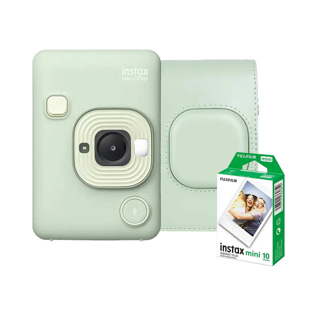 Fujifilm Instax Mini LiPlay Hybrid Instant Camera (Matcha Green) with 1 Fujifilm Instax Mini Instant Film and Instax LiPlay Case