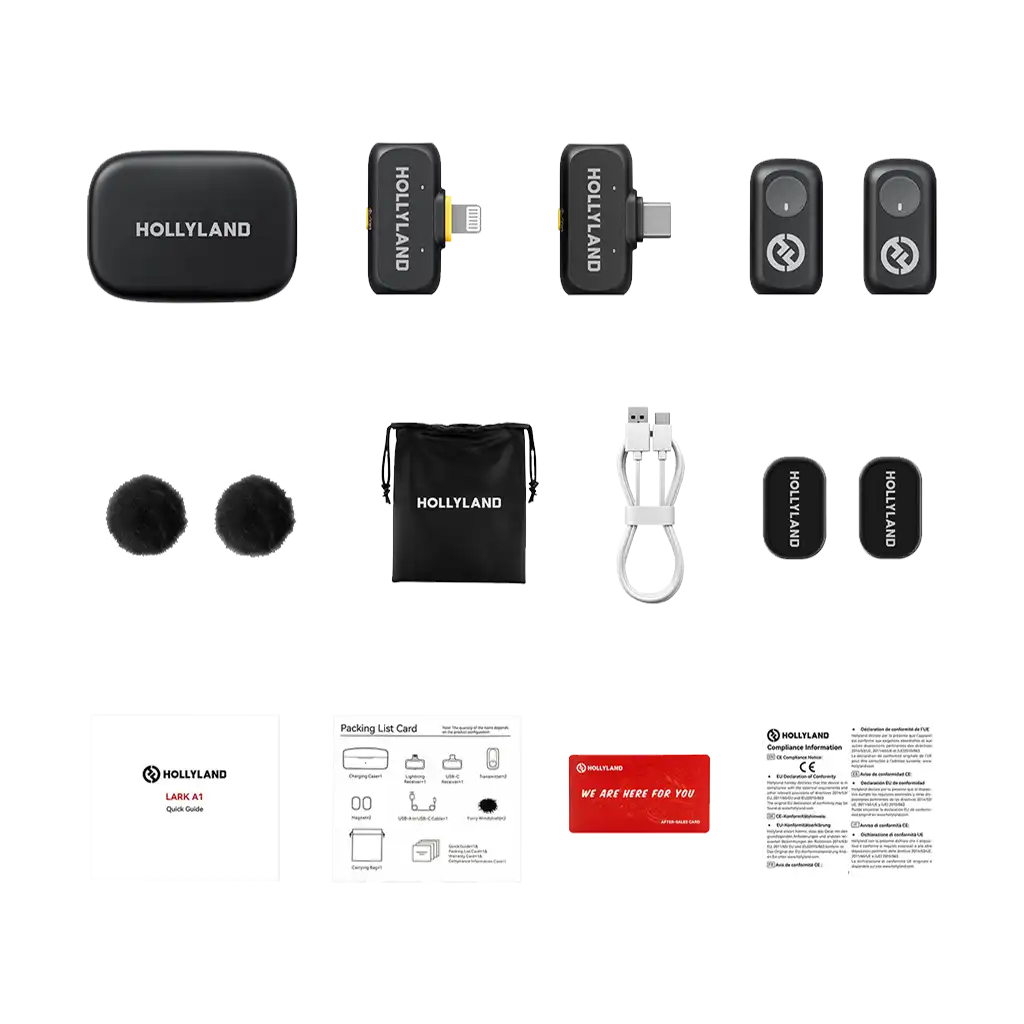 Hollyland LARK A1 Combo 2-Person Wireless Microphone System with USB-C and Lightning Connectors for Mobile Devices (Space Gray, 2.4 GHz)