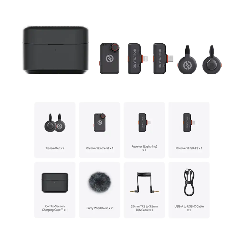 Hollyland LARK M2S Ultimate Combo 2-Person Wireless Microphone System for Cameras and Mobile Devices (2.4 GHz, Space Gray)