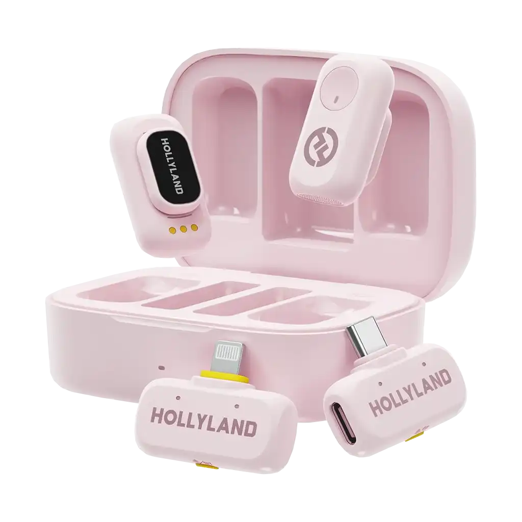 Hollyland LARK A1 Combo 2-Person Wireless Microphone System with USB-C and Lightning Connectors for Mobile Devices (Cloud Pink, 2.4 GHz)