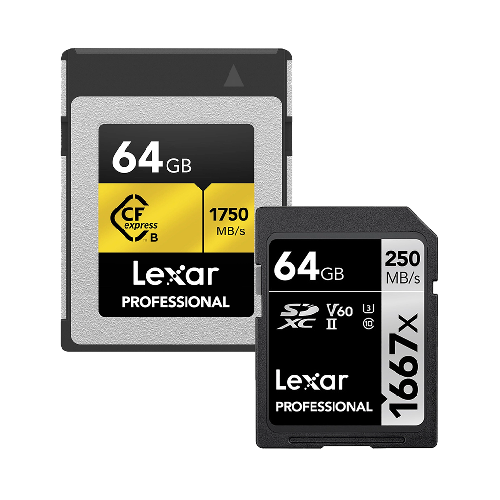 Lexar 64GB Professional CFexpress Type-B Memory Card with 64GB Professional 1667x 250MB/s UHS-II SDXC Memory Card
