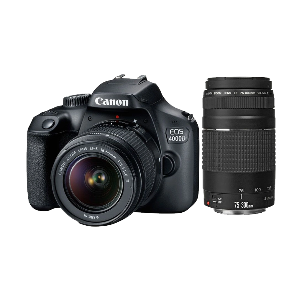 Canon EOS 4000D DSLR with EF-S 18-55mm DC III & EF 75-300mm f/4-5.6 III  Lenses - Orms Direct - South Africa