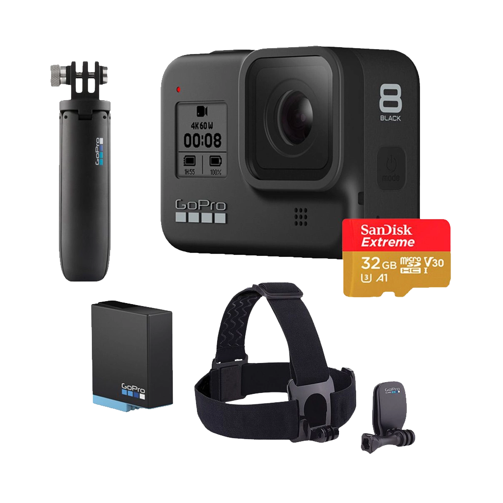 GoPro HERO8 Black Action Camera with Free Shorty, Head Strap, Battery & 32GB Memory Card