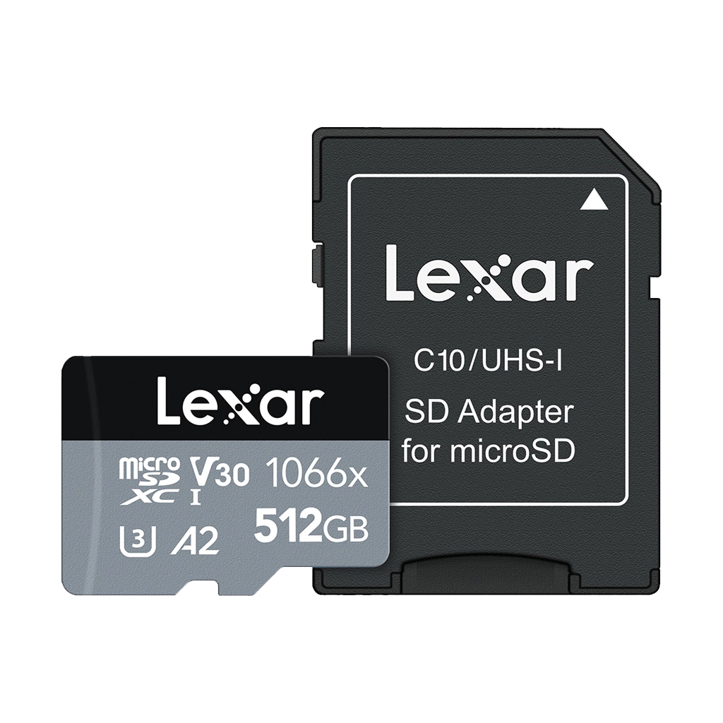 Lexar 512GB Professional 1066x UHS-I microSDXC Memory Card with SD Adapter (SILVER Series)