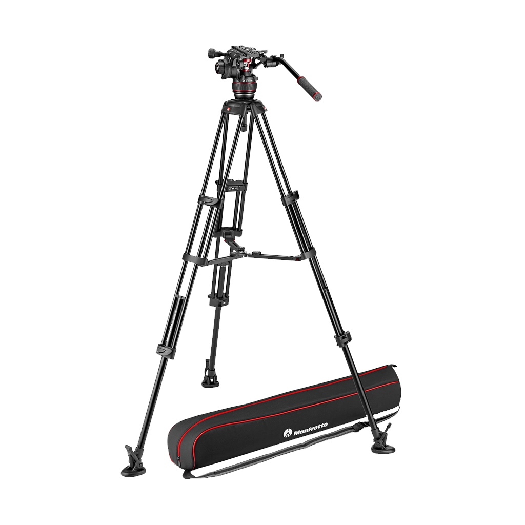 Manfrotto 608 Nitrotech Fluid Video Head and Aluminium Twin Leg Tripod with Middle Spreader