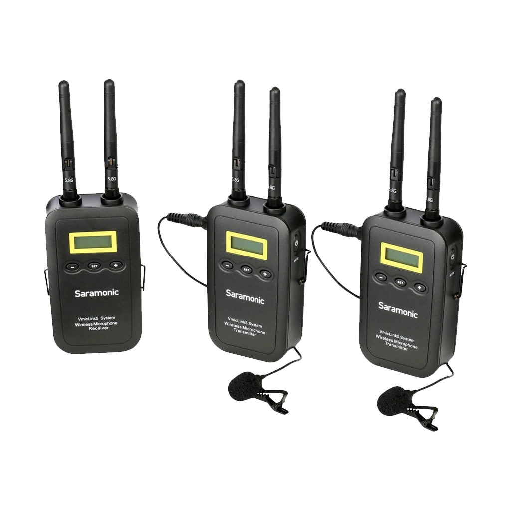 Saramonic VmicLink5 RX+TX+TX Digital Wireless Microphone System with Two Transmitters and Lavalier Mics (5.8 GHz)