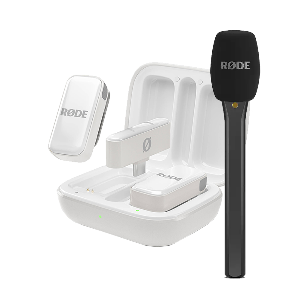Rode Wireless Micro 2-Person Ultracompact Wireless Microphone System with USB-C Connector (2.4 GHz, White) with FREE Rode Interview Micro Handheld Mic Adapter for Wireless Clip-On Transmitter (Valued at R700)