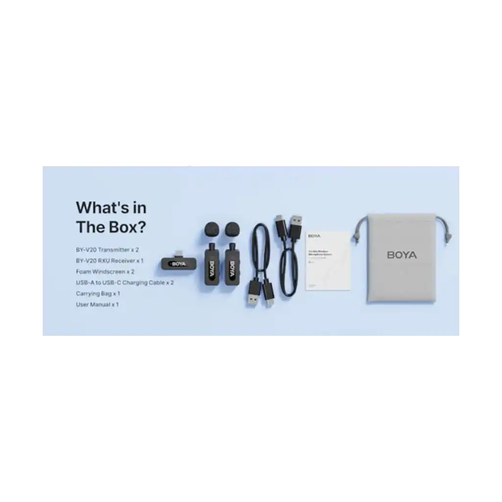 Boya BY-V20 2.0 Ultracompact 2-Person Wireless Microphone System with USB-C Connector for Mobile Devices