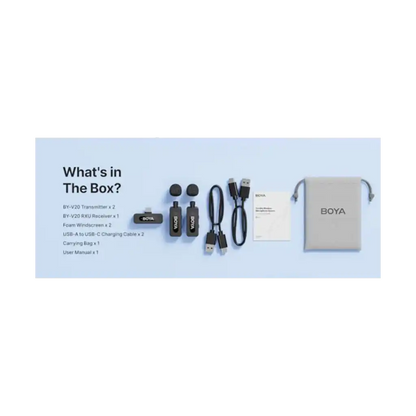 Boya BY-V20 2.0 Ultracompact 2-Person Wireless Microphone System with USB-C Connector for Mobile Devices
