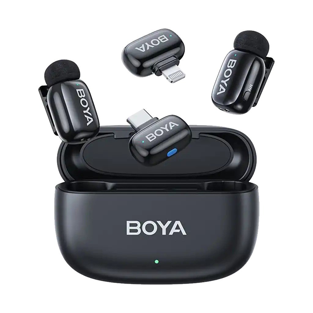 Boya mini 2-Person Tiny Wireless Microphone System with Lightning and USB-C Connectors for Mobile Devices (2.4 GHz, Black)