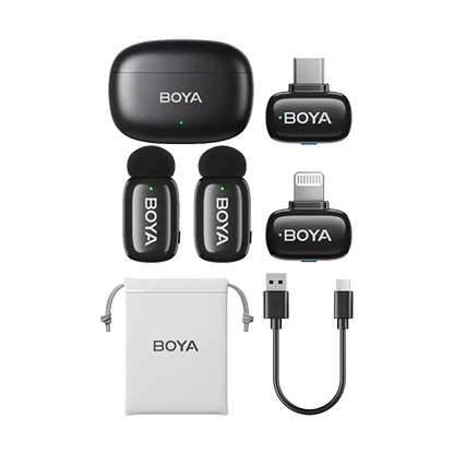 Boya mini 2-Person Tiny Wireless Microphone System with Lightning and USB-C Connectors for Mobile Devices (2.4 GHz, Black)