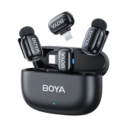 Boya mini 2-Person Tiny Wireless Microphone System with Lightning and USB-C Connectors for Mobile Devices (2.4 GHz, Black)