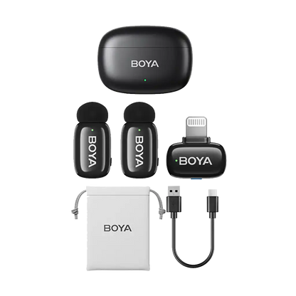 Boya mini 2-Person Tiny Wireless Microphone System with Lightning Connector for iOS Devices (2.4 GHz, Black)