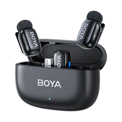 Boya mini 2-Person Tiny Wireless Microphone System with Lightning Connector for iOS Devices (2.4 GHz, Black)