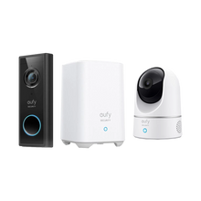 Eufy Security 2K (Battery Powered) Video Doorbell with Home Base 2 and Eufy Security eufy Indoor Cam - 2K with Pan and Tilt