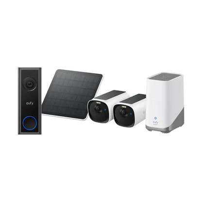 Eufy Security E40 2K Solar-Powered Battery 2 Camera Kit with Homebase 3 and Solar Panel and FREE Eufy C30 2K Video Doorbell