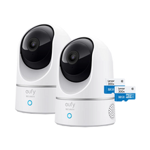 Eufy Security eufy Indoor Cam - 2K with Pan and Tilt (Twin Pack Bundle) with 2x Lexar 32GB High Performance 300x microSDHC Memory Cards (UHS-I)