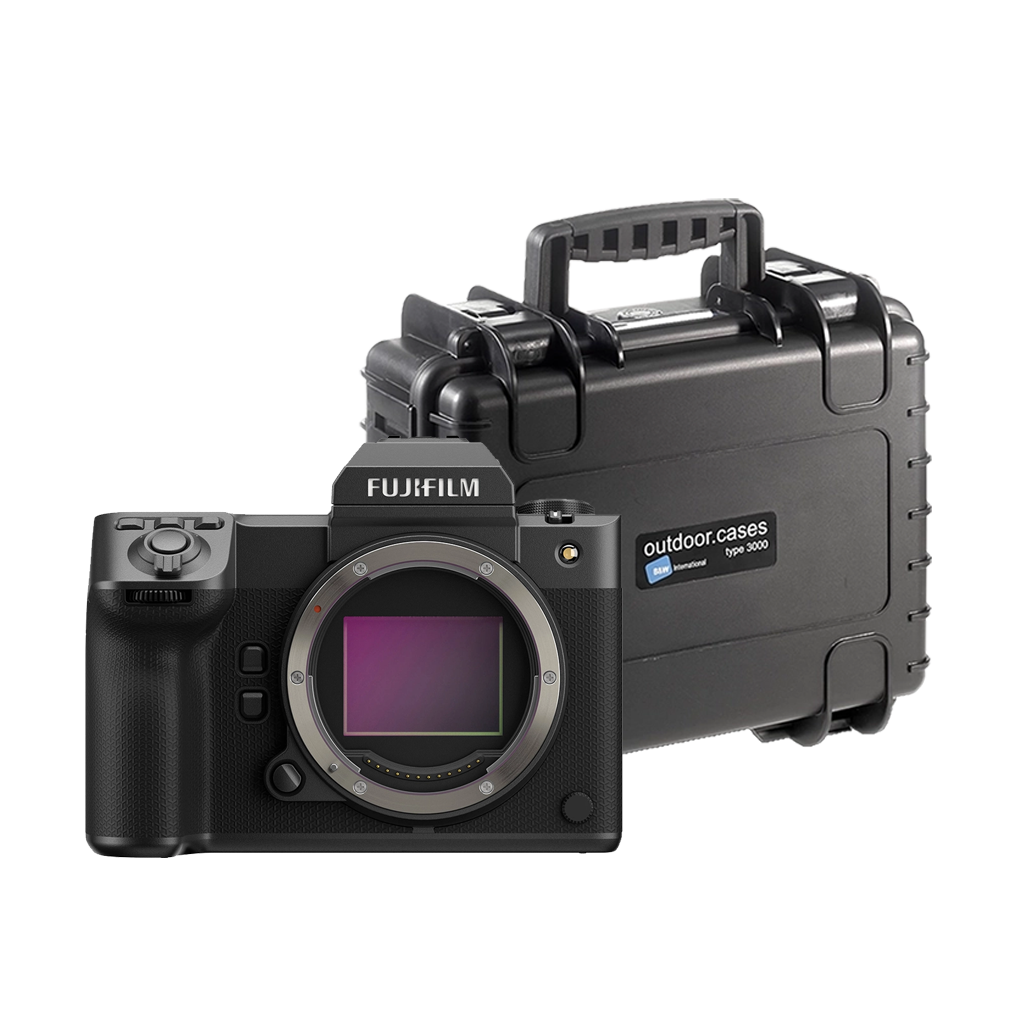 Fujifilm GFX 100 II Medium Format Mirrorless Camera with B&W International Type 3000 Outdoor Hard Case with Dividers (Black)
