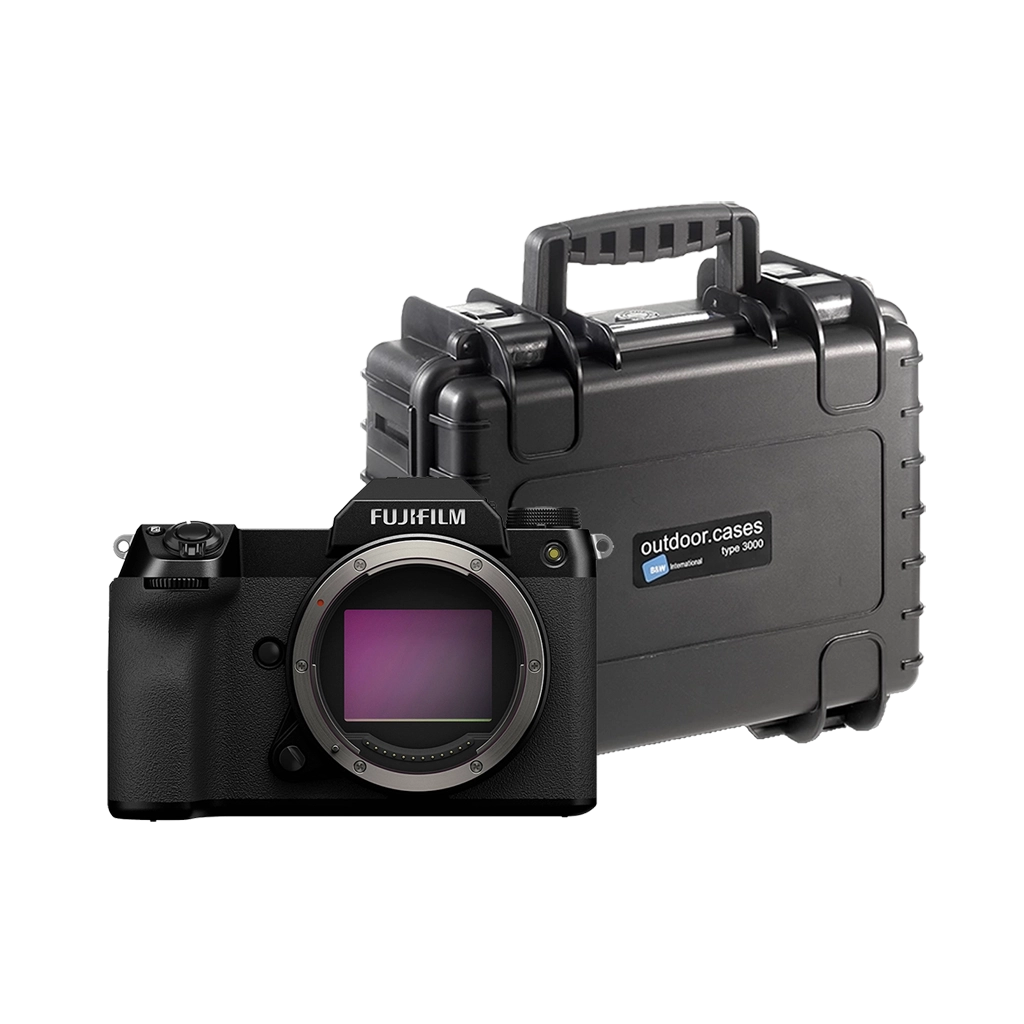 Fujifilm GFX 100S Medium Format Mirrorless Camera with B&W International Type 3000 Outdoor Hard Case with Dividers (Black)