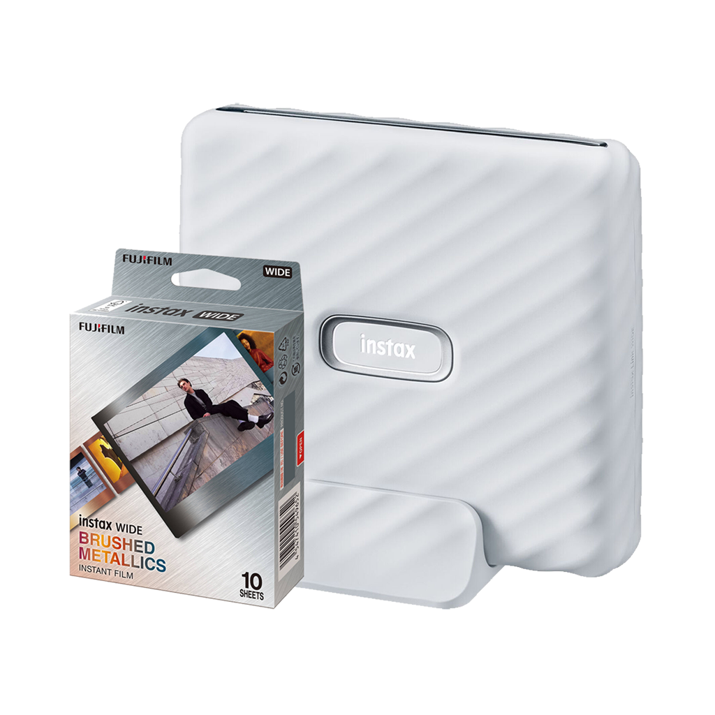 Fujifilm Instax Link Wide Smartphone Printer (Ash White) with FREE Instax Wide Brushed Metallics Instant Film (Valued at R245)