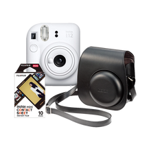 Fujifilm Instax Mini 12 Instant Film Camera (Clay White) with 1x Fujifilm Instax Mini Contact Sheet Film and Black Case