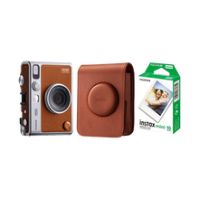 Fujifilm Instax Mini Evo Hybrid Instant Camera (Brown) with 1 Fujifilm Instax Mini Instant Film and Instax Evo Case (Brown)