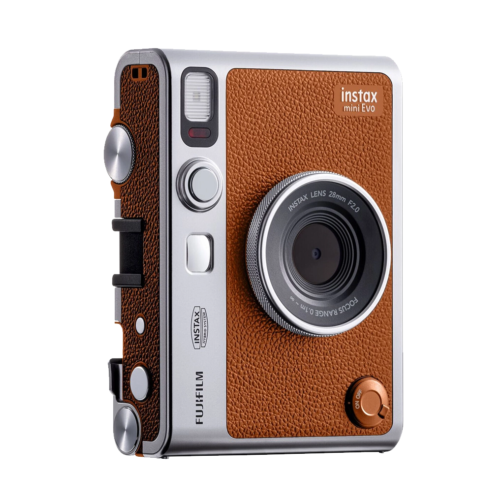 Fujifilm Instax Mini Evo Hybrid Instant Camera (Brown) with 1 Fujifilm Instax Mini Instant Film and Instax Evo Case (Brown)