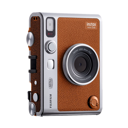 Fujifilm Instax Mini Evo Hybrid Instant Camera (Brown) with 1 Fujifilm Instax Mini Instant Film and Instax Evo Case (Brown)