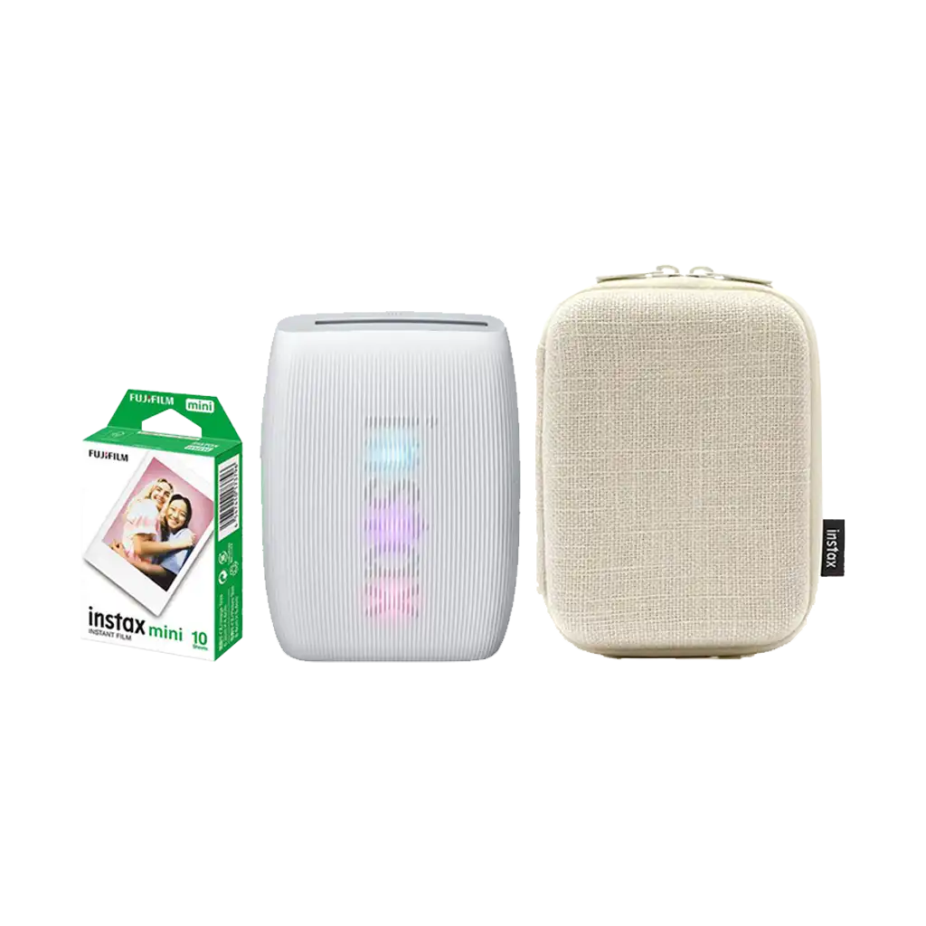 Fujifilm Instax Mini Link 3 Smartphone Printer with Case and Fujifilm Instax Mini Instant Film - Plain White (Clay White)