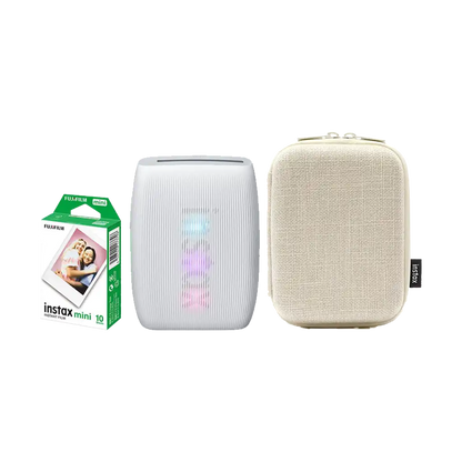 Fujifilm Instax Mini Link 3 Smartphone Printer with Case and Fujifilm Instax Mini Instant Film - Plain White (Clay White)