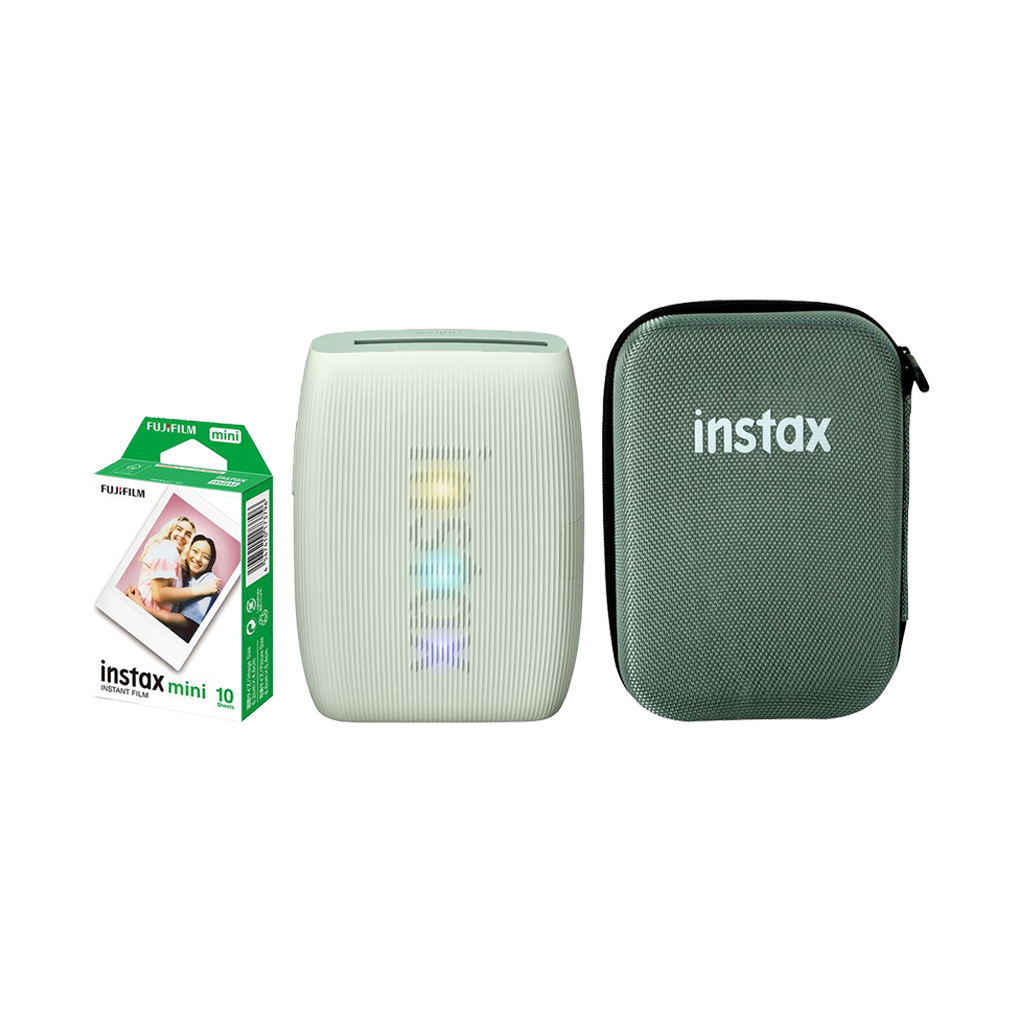 Fujifilm Instax Mini Link 3 Smartphone Printer with Case and Fujifilm Instax Mini Instant Film - Plain White (Sage Green)