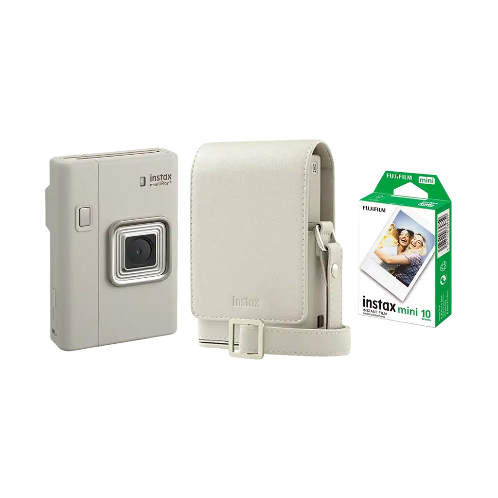 Fujifilm Instax Mini LiPlay+ Hybrid Instant Camera Combo with 1 Film and Case (Sand Beige)