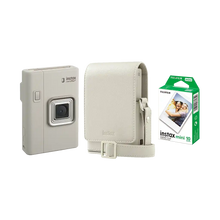 Fujifilm Instax Mini LiPlay+ Hybrid Instant Camera Combo with 1 Film and Case (Sand Beige)