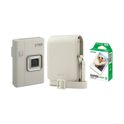 Fujifilm Instax Mini LiPlay+ Hybrid Instant Camera Combo with 1 Film and Case (Sand Beige)