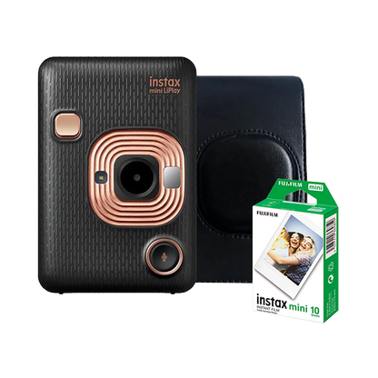 Fujifilm Instax Mini LiPlay Hybrid Instant Camera (Elegant Black) with 1 Fujifilm Instax Mini Instant Film and Instax LiPlay Case