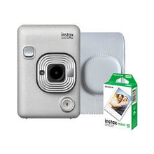 Fujifilm Instax Mini LiPlay Hybrid Instant Camera (Stone White) with 1 Fujifilm Instax Mini Instant Film and Instax LiPlay Case