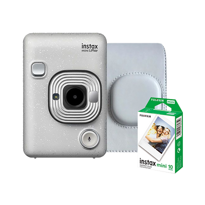 Fujifilm Instax Mini LiPlay Hybrid Instant Camera (Stone White) with 1 Fujifilm Instax Mini Instant Film and Instax LiPlay Case