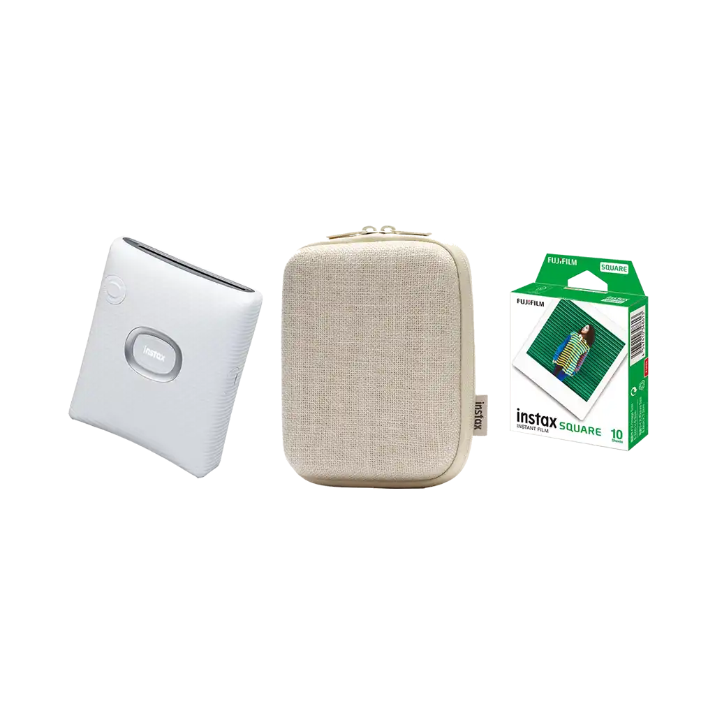 Fujifilm Instax Square Link Smartphone Printer with 1 Film and Case (Ash White)