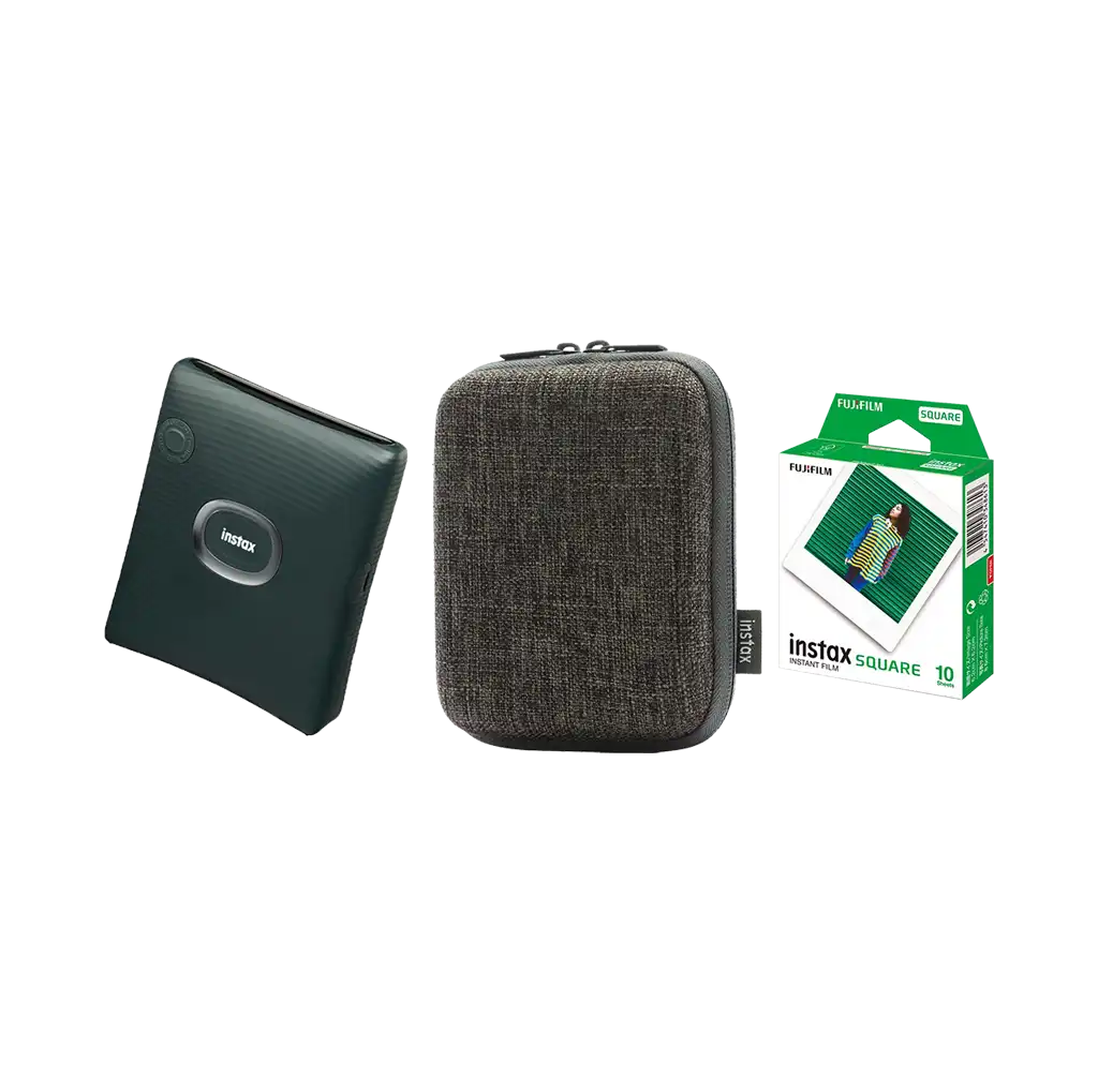 Fujifilm Instax Square Link Smartphone Printer with 1 Film and Case (Midnight Green)