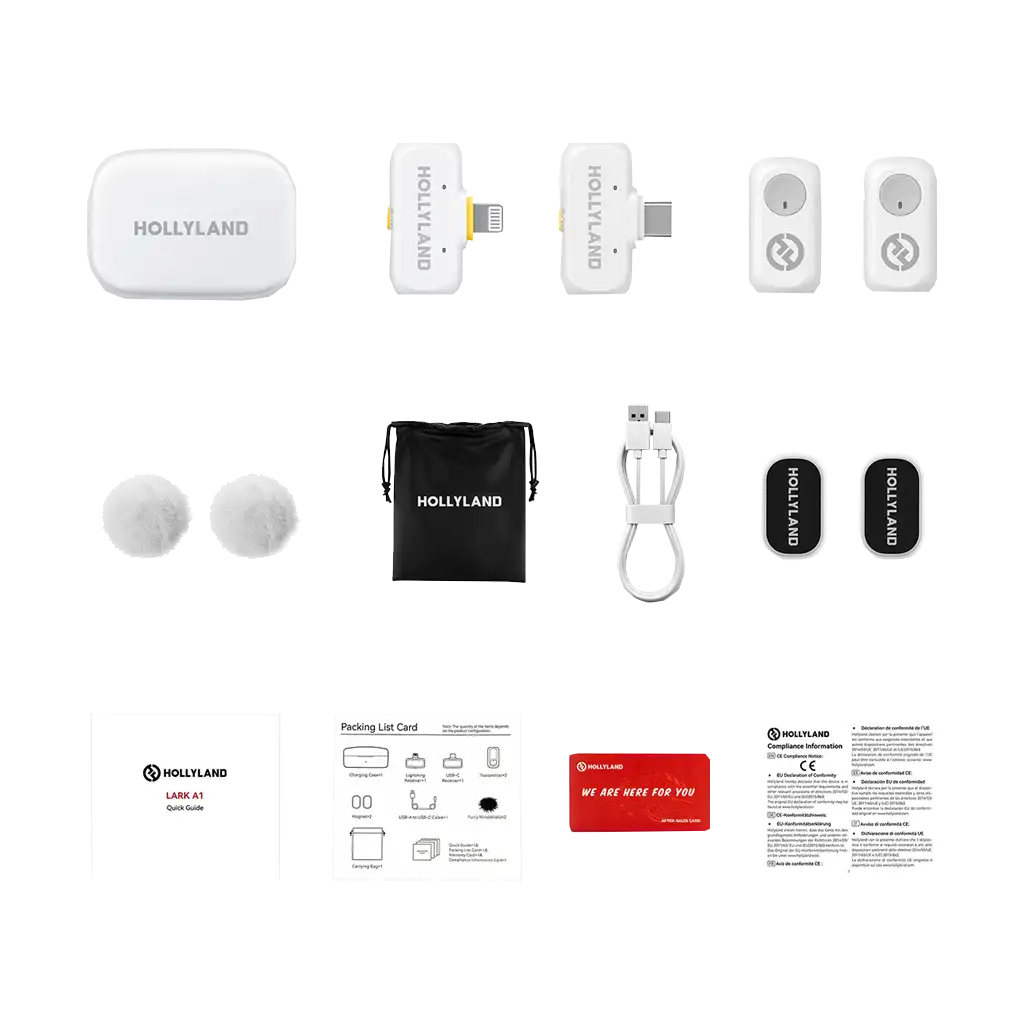 Hollyland LARK A1 Combo 2-Person Wireless Microphone System with USB-C and Lightning Connectors for Mobile Devices (Ivory White, 2.4 GHz)