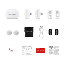 Hollyland LARK A1 Combo 2-Person Wireless Microphone System with USB-C and Lightning Connectors for Mobile Devices (Ivory White, 2.4 GHz)