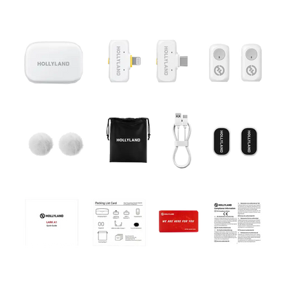 Hollyland LARK A1 Combo 2-Person Wireless Microphone System with USB-C and Lightning Connectors for Mobile Devices (Ivory White, 2.4 GHz)