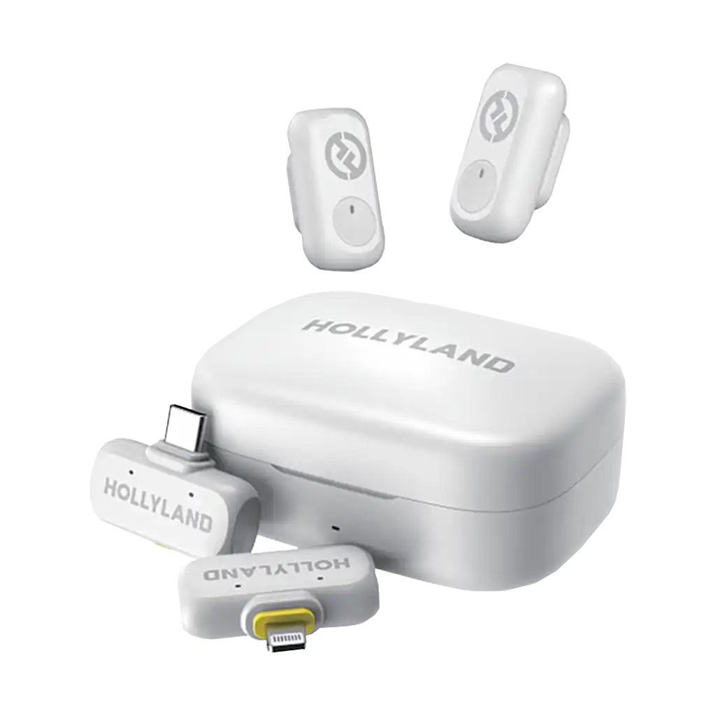 Hollyland LARK A1 Combo 2-Person Wireless Microphone System with USB-C and Lightning Connectors for Mobile Devices (Ivory White, 2.4 GHz)