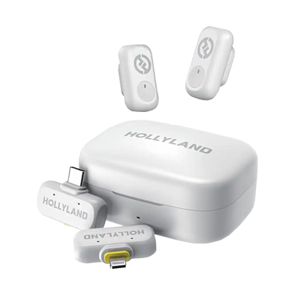 Hollyland LARK A1 Combo 2-Person Wireless Microphone System with USB-C and Lightning Connectors for Mobile Devices (Ivory White, 2.4 GHz)